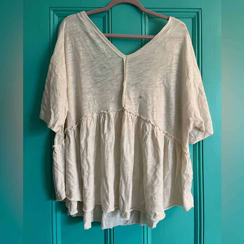 american eagle cream peplum blouse